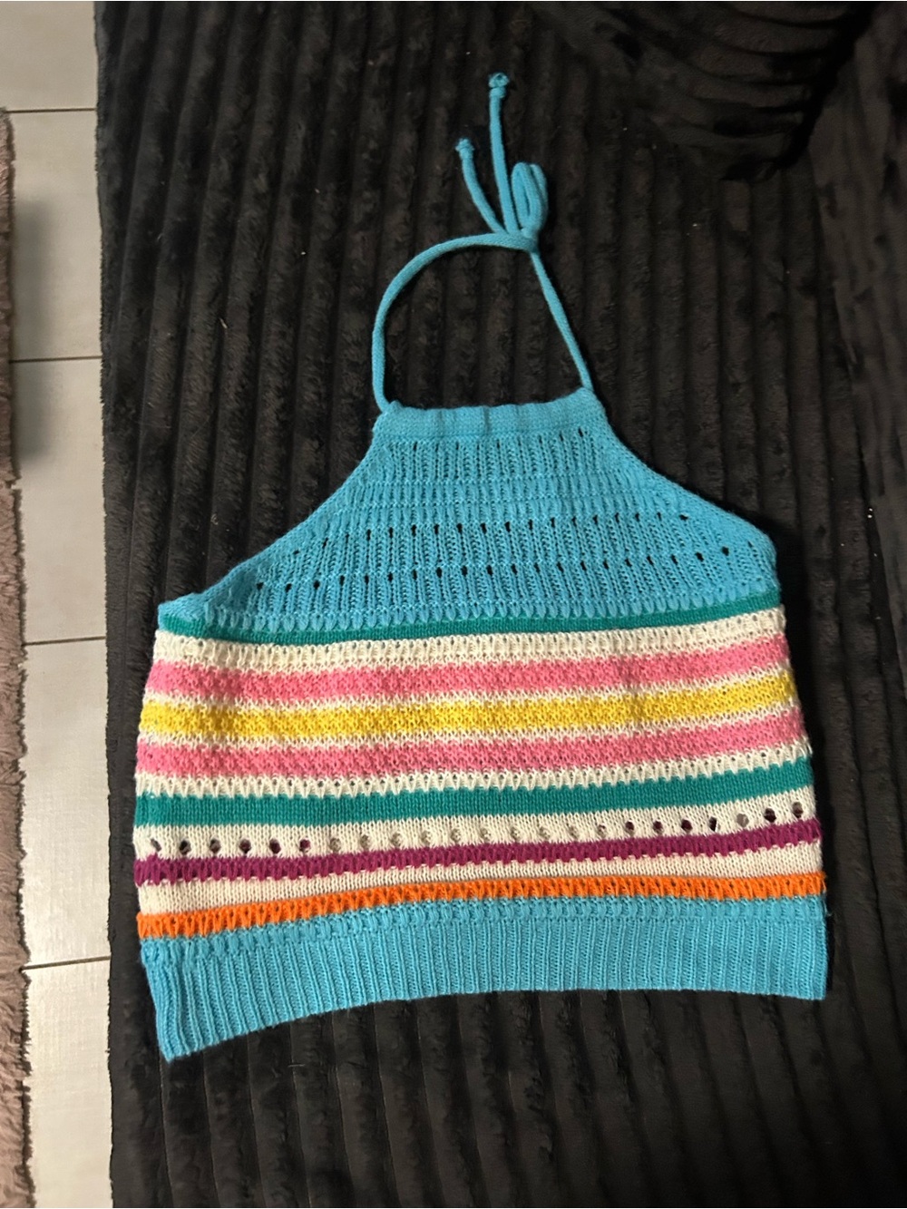 Handmade Turquoise Striped Crochet Halter Top